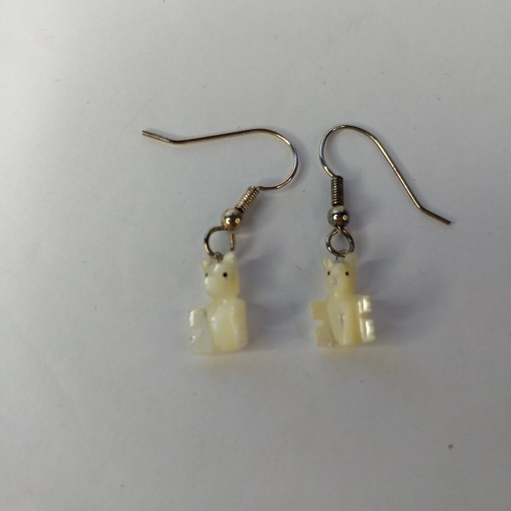 Bear Animal Carved Cream Stone Earrings Small Micro Teacher Librarian Kidcore